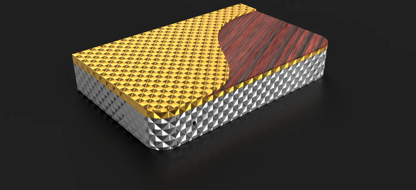 Aluminium and wood audio amplifier enclosure, concept design for a client