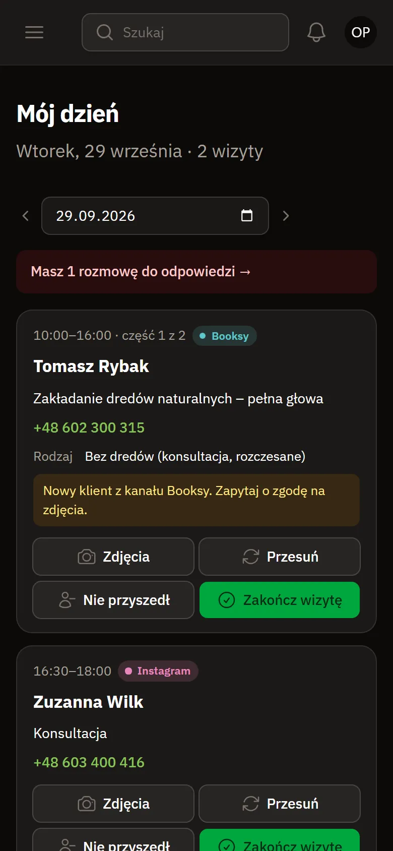 „Mój dzień” na telefonie stylistki
