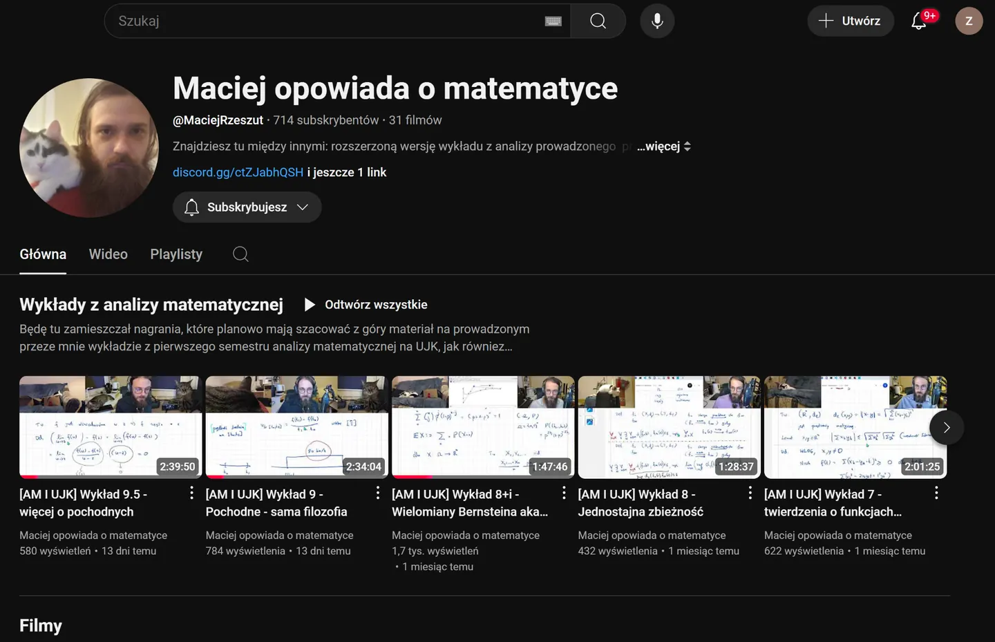 Kanał YouTube „Maciej opowiada o matematyce”