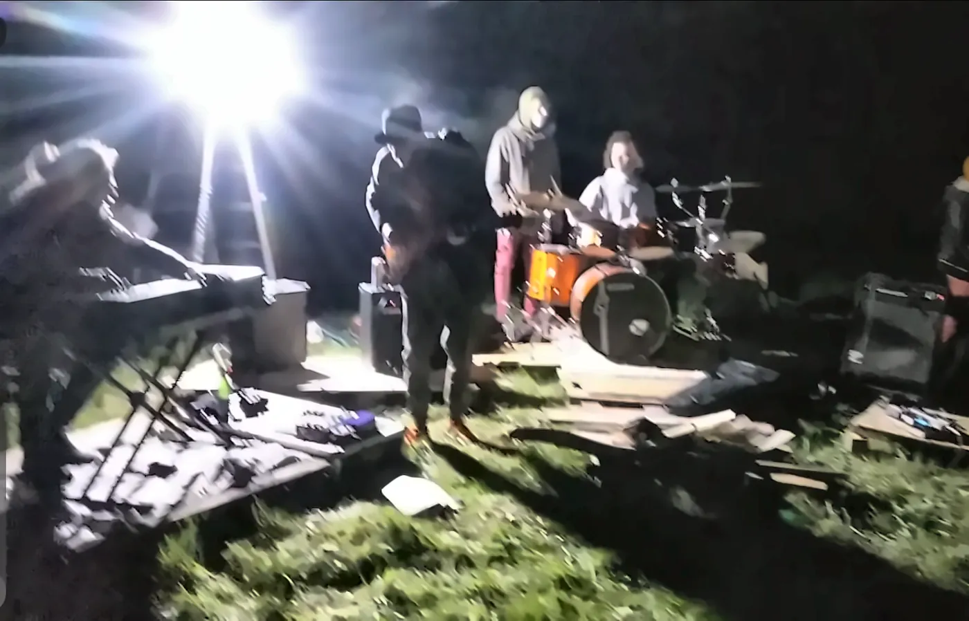 Night concert on a pallet stage