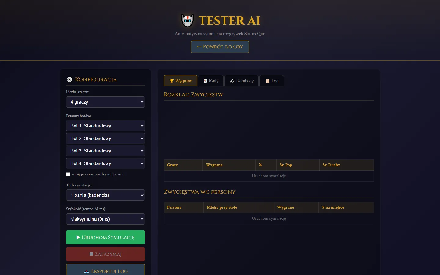 Tester AI z telemetrią balansu